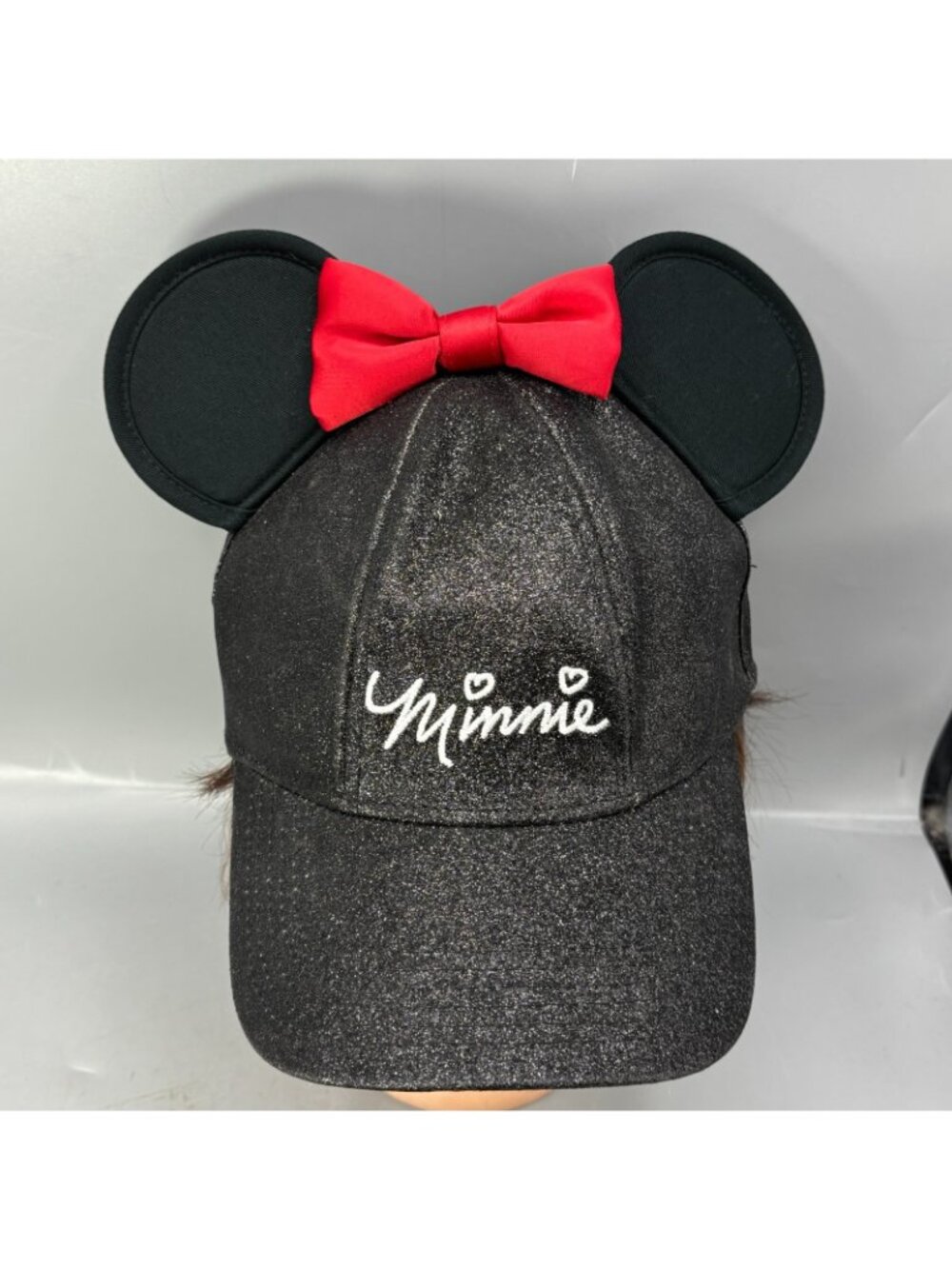 Disney Glitter Ears Hat Womens One Size Black Cotton Movie Bow Snapback Hat